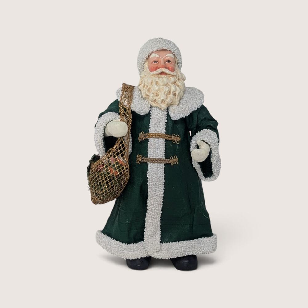 Vintage 1993 Possible Dreams Clothique Santa Figurine Green Coat Christmas Decor